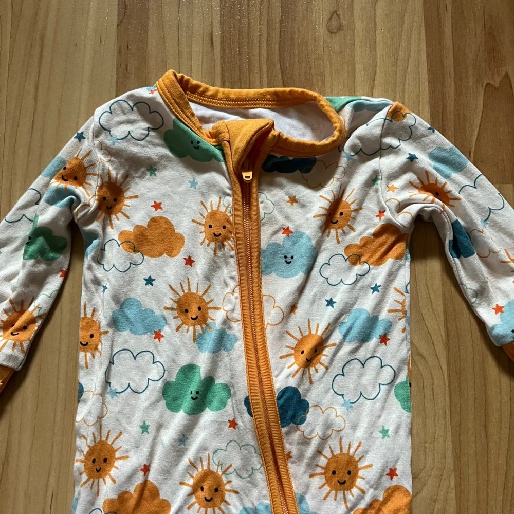 Bird & Bean Sleeper One Piece Bamboo Pajamas Sun Clouds Orange 0-3 Months